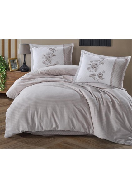 Butik Serisi Çizgili Ranforce Çift Kişilik Nev Takımı Suave V6 Açık Gri