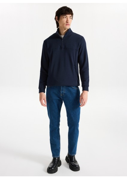 Dik Yaka Indigo Erkek Sweatshırt M5WM-SWT1509 modelleri