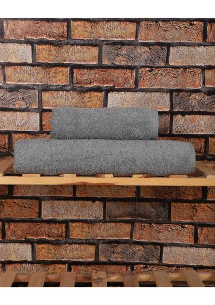 2 Parça &AMP;#37;100 Pamuklu Soft Lüx Banyo Havlu Seti Gri