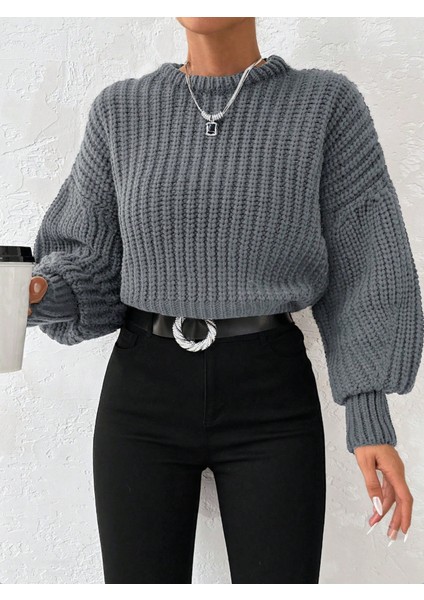 Kadın Kalın Örgü Balon Kol Triko Kazak