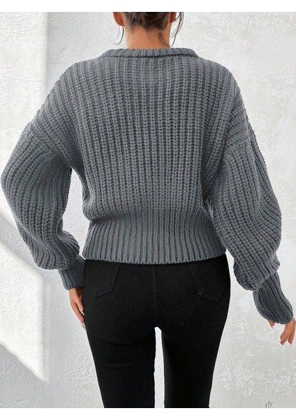 Kadın Kalın Örgü Balon Kol Triko Kazak fiyatları