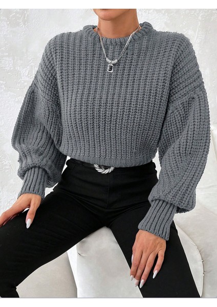 Kadın Kalın Örgü Balon Kol Triko Kazak fırsatları