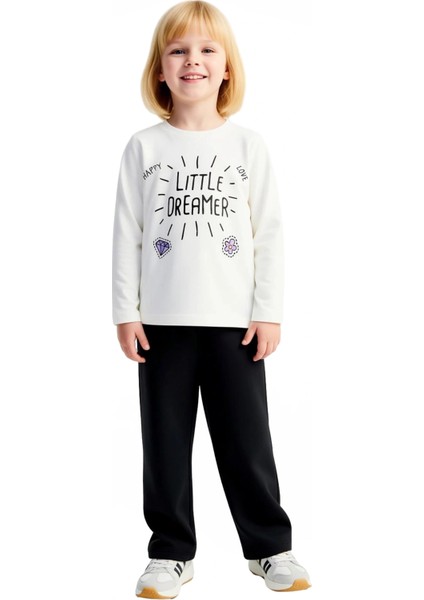 Kız Çocuk Yumuşak Pamuklu Sloganlı Uzun Kollu Ev Giyim Takımı Kaliteli Şık Rahat fiyatları