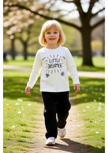 Kız Çocuk Yumuşak Pamuklu Sloganlı Uzun Kollu Ev Giyim Takımı Kaliteli Şık Rahat modelleri