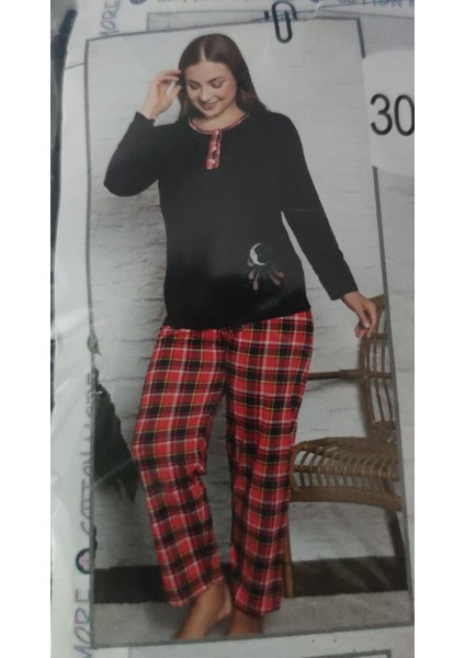 Büyük Beden Uzun Kollu Lacivert Kadın Pijama Takımı