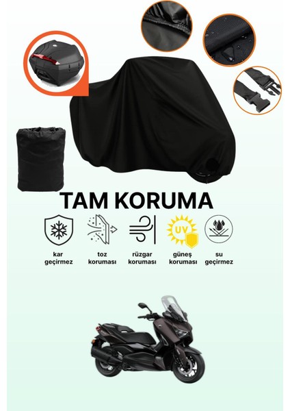 Siyah Arka Çanta Uyumlu Yamaha X-Max 300 Tech Max Uyumlu Motosiklet Brandası, Koruyucu Örtü