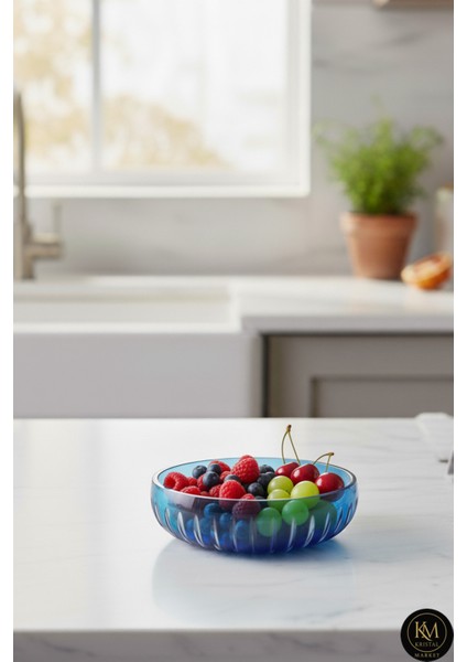 El Yapımı Kesme Kristal Vertical Desen 28 cm Dekoratif Sunumluk Sofra Sunum Kasesi