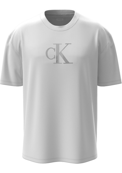 Bisiklet Yaka Baskılı Beyaz Erkek T-Shirt LV04RC857GYAA Ss Center Monogram Eu