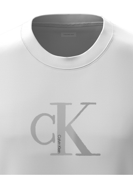 Bisiklet Yaka Baskılı Beyaz Erkek T-Shirt LV04RC857GYAA Ss Center Monogram Eu modelleri