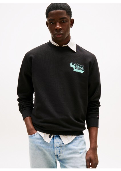 Bisiklet Yaka Siyah Erkek Sweatshırt DM0DM21640BDS Tjm Reg Stack Crew Ex fiyatları