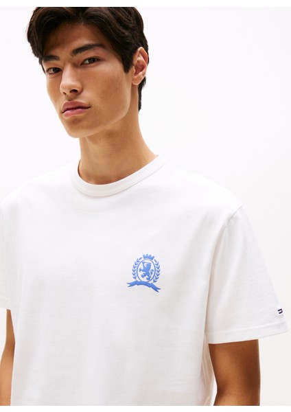 Bisiklet Yaka Düz Beyaz Erkek T-Shirt DM0DM21986YBL Tjm Rlx Crest Play Te modelleri