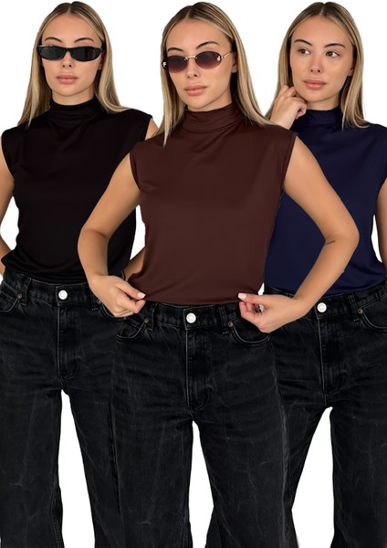 Kadın Sıfır Kol Boğazlı Body 3'lü Set