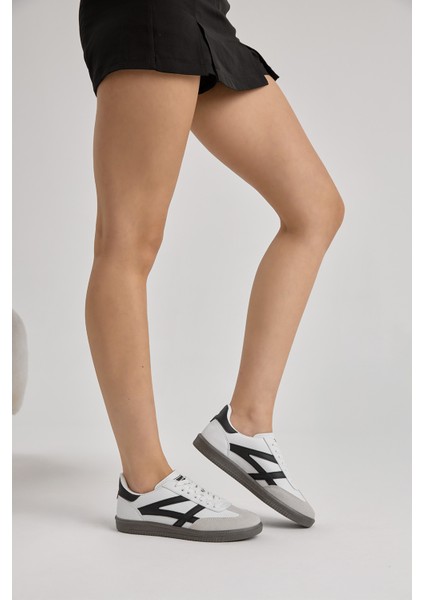 Unisex Beyaz Siyah Termo Taban Yanı Şeritli Bağcıklı Spor Ayakkabı modelleri