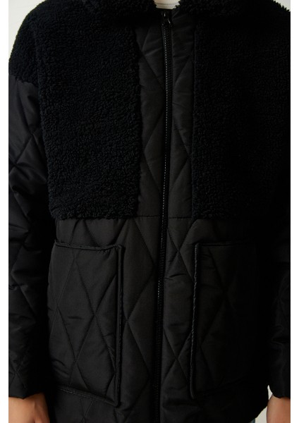 Peluş Detaylı Kapitone Mont LDD0040 Siyah indirimleri