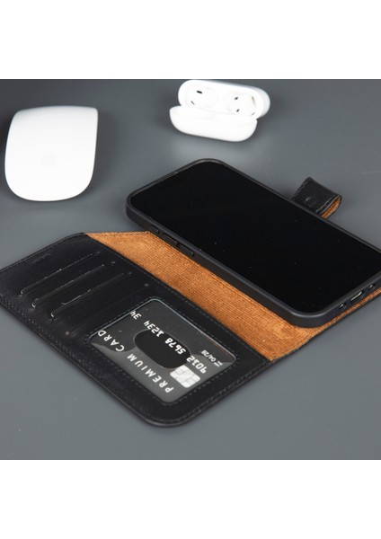 iPhone 17 Hakiki Deri Mıknatıslı Cüzdan Kılıf – Magsafe Uyumlu, Rfıd Korumalı, El Yapımı