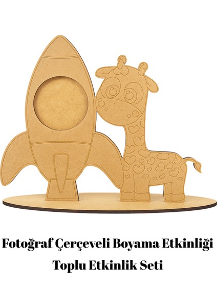 Fotoğraf Çerçeve Tasarım Etkinlik - Zürafa ve Roket Boyama - Ahşap Tasarım Seti