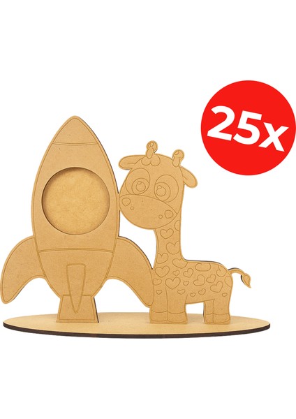 Fotoğraf Çerçeve Tasarım Etkinlik - Zürafa ve Roket Boyama - Ahşap Tasarım Seti fiyatları