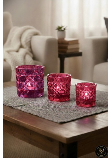 El Yapımı Kristal Mumluk Takımı 3'lü
