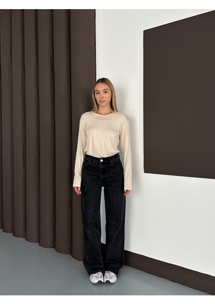 Kadın Uzun Kollu Bisiklet Yaka Penye Body 2'li Set