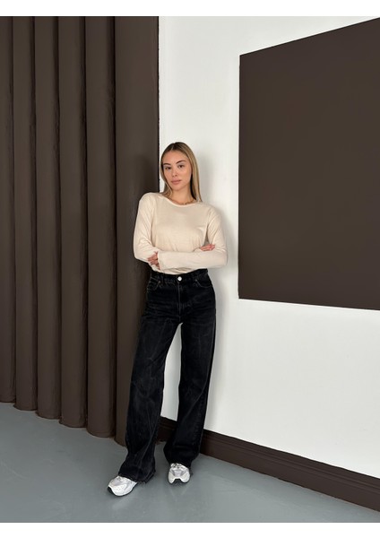 Kadın Uzun Kollu Bisiklet Yaka Penye Body 2'li Set