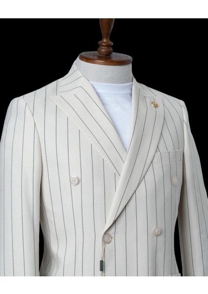 Kırlangıç Yaka,torba Cepli, Kruvaze, Çizgili, Erkektakım Elbise, Slim Fit, Krem fiyatları