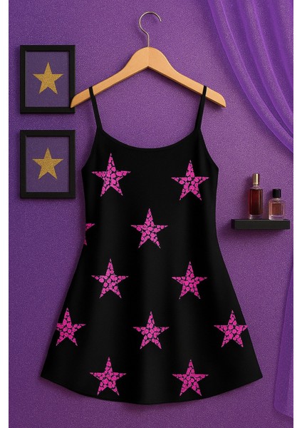 Yıldız Desenli Siyah Saten Gecelik fiyatları