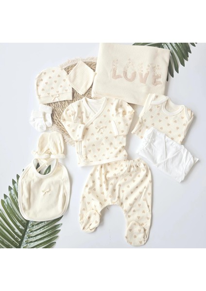 Cg Kids Bebek Hastane Çıkışı 10'lu %100 Pamuk Kalpli Love Detaylı 0-3 Ay