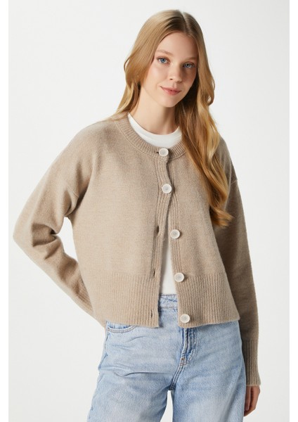 Kadın Keep Yan Yırtmaçlı Yumuşak Dokulu Vizon Basic Triko Hırka 70145