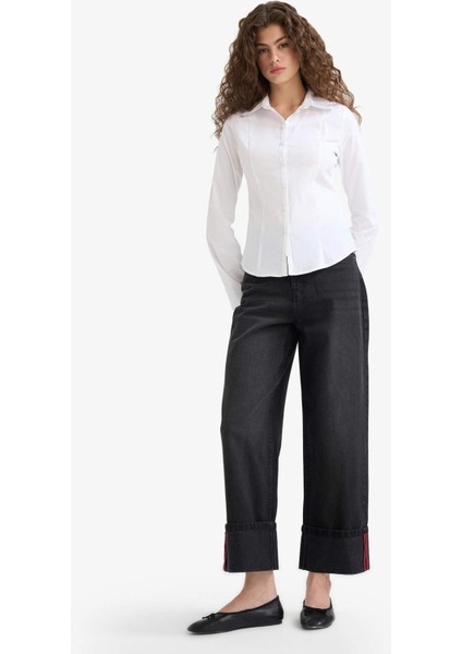 Relax Fit Yüksek Bel Düz Paça Uzun Jean Pantolon F2030AX25WN