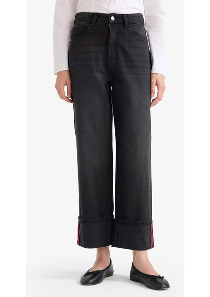 Relax Fit Yüksek Bel Düz Paça Uzun Jean Pantolon F2030AX25WN fırsatları