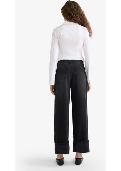 Relax Fit Yüksek Bel Düz Paça Uzun Jean Pantolon F2030AX25WN