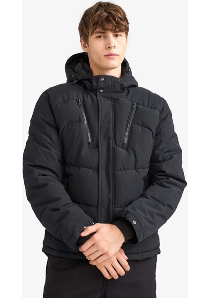 Su İtici Slim Fit Dar Kesim Kapüşonlu İçi Polarlı Fermuarlı Mont F1147AX25WN fırsatları