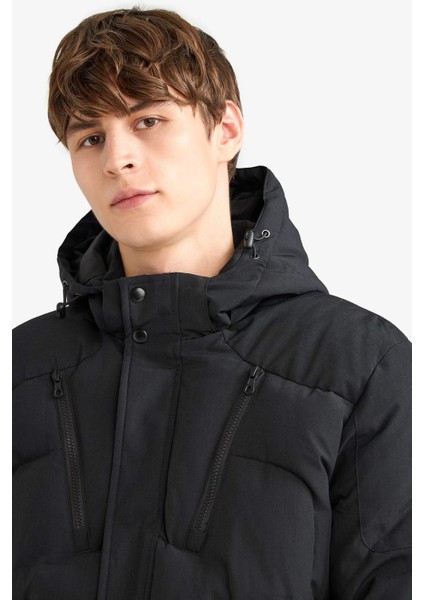 Su İtici Slim Fit Dar Kesim Kapüşonlu İçi Polarlı Fermuarlı Mont F1147AX25WN