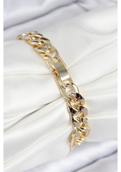 VIP Pirinç Zirkon Taşlı Parçalı Zincir Model Gold Renk Kadın Bileklik fırsatları