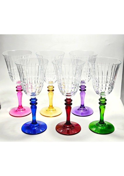 El Yapımı Kristal Lizbon Rengarenk Dekoratif Sunumluk Kadeh Seti 6'lı fiyatları