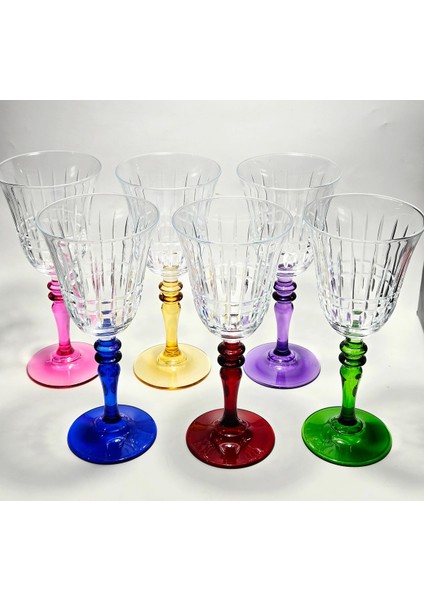 El Yapımı Kristal Lizbon Rengarenk Dekoratif Sunumluk Kadeh Seti 6'lı modelleri