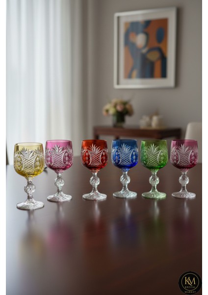 Bohemia Kristal 6 Parça Ananas Desenli Kristal Ayaklı Bardak 150ML.