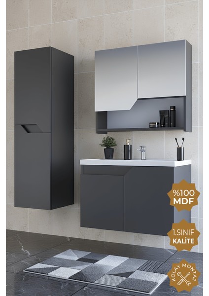 Napoli 80 cm Mdf Banyo Dolabı Seti + Boy Dolabı