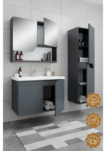 Napoli 80 cm Mdf Banyo Dolabı Seti + Boy Dolabı