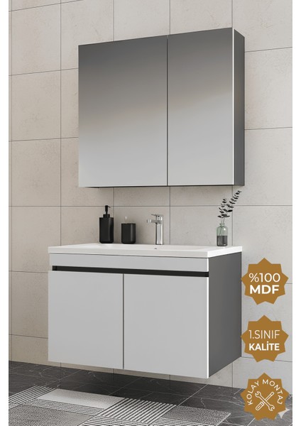 Tokyo 80 cm Mdf Banyo Dolabı Seti