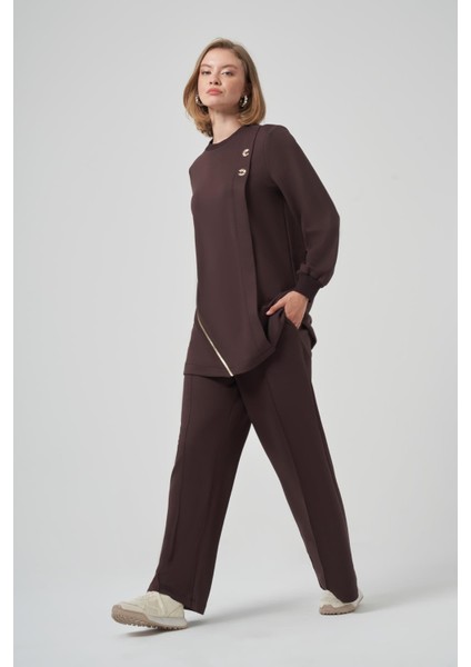 1024 Asimetrik Fermuar Detaylı Tunik Pantolon Takım fiyatları