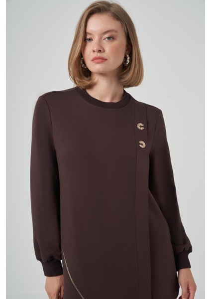 1024 Asimetrik Fermuar Detaylı Tunik Pantolon Takım modelleri