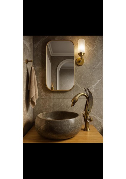 Antik Sarı Kuğu Tip Lavabo Bataryası