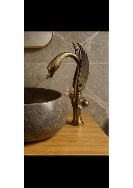Antik Sarı Kuğu Tip Lavabo Bataryası fiyatları