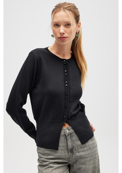 Ripley Çelik Örgü, Düğmeli Kadın Triko Hırka - Siyah