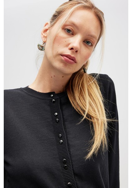 Ripley Çelik Örgü, Düğmeli Kadın Triko Hırka - Siyah