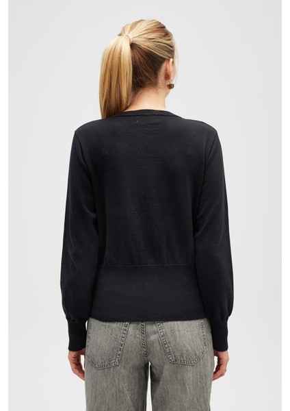 Ripley Çelik Örgü, Düğmeli Kadın Triko Hırka - Siyah