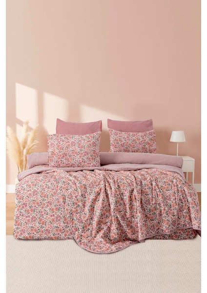 Pembe Bahar Çift Kişilik Nevresimli Pike Takımı - 7 Parça Çeyiz Seti