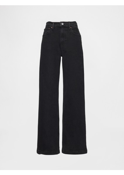 Kadın Siyah High Rise Stride Wide-Leg Jean Pantolon