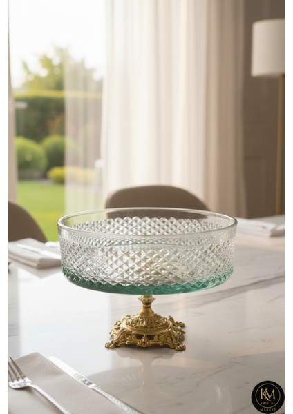 25CM Kesme Kristal Karizma Dekor Metal Ayak Cam Kase